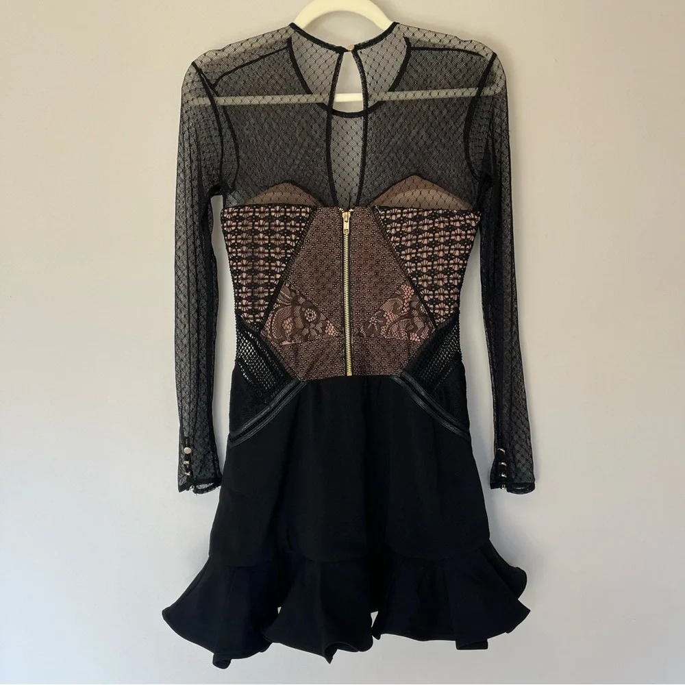 Self-Portrait Sheer Lace Corset Mini Dress Black Lingerie Style Parisian Size 2 - Picture 4 of 4